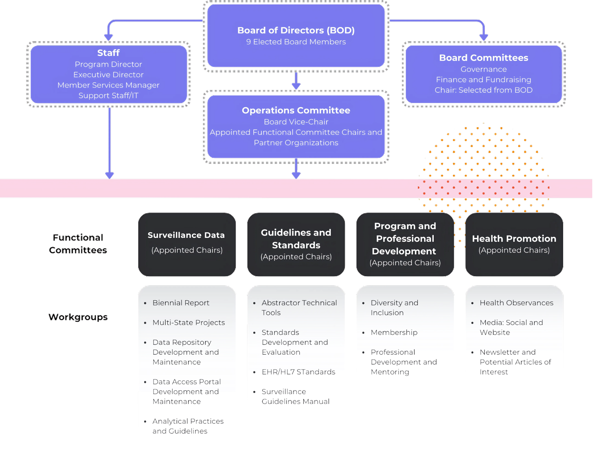 An organizational chart of the NBDPN committees